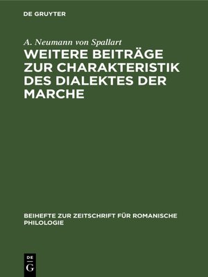 cover image of Weitere Beiträge zur Charakteristik des Dialektes der Marche